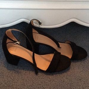 Black Suede Open Toed Heels Size 9.5